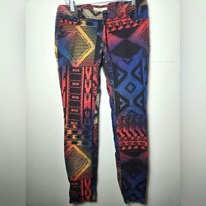 Women's FishBone Aztec Print Skinny Stretch Jeans, Size Large